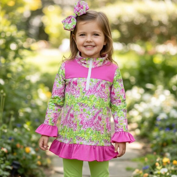 Lydia Reece Other - Lydia Reece Pink Floral Tunic Dress Ruffle Hem 3T Pullover